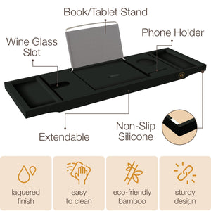 Bathtub Tray Caddy - Premium Bamboo Expandable Bath Tub Tray Table, Luxurious Wooden Bath Caddy for Books, Tablets, Wine, Bathroom Accessories, Spa Essentials, Housewarming, Wedding