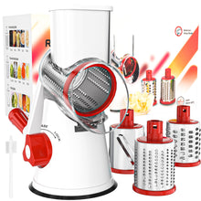 Load image into Gallery viewer, Rotary Cheese Grater Hand Crank Cheese Shredder for Fresh Cheese, Vegetable, Nuts,Non-slip Suction Base, Free Cleaning Brush Three Blades, Black