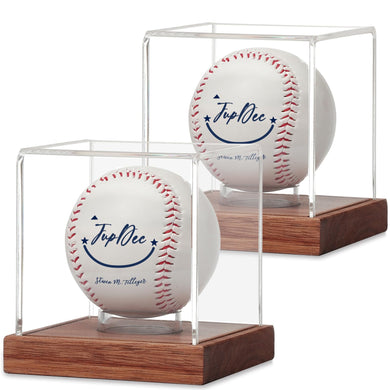 JupDec Baseball Display Case - Clear Cube Baseball Holder with Wooden Base, Autograph Stand Box for Single Ball, Acacia Wood, Brown, 1 Pack