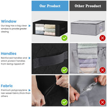 Load image into Gallery viewer, HomeHacks Storage 3-Pack Clothes Organizer Storage Bags Foldable Storage Box with Large Clear Window Sturdy Handles for Closet, Dorm, Pillows, Bedding, Clothes, Blankets, 35L, Gray