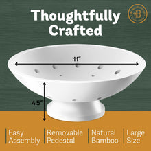 Load image into Gallery viewer, Bambüsi Fruit Bowl - 11&quot; Large Brown Wooden Pedestal Bowl for Kitchen Counter &amp; Dining Table Centerpiece, Premium Bamboo Wood Fruit Basket &amp; Banana Holder for Fresh Produce, Bread &amp; Home Decor