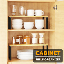 Load image into Gallery viewer, SpaceAid Cabinet Shelf Organizers 2 Pack, Kitchen Counter Rack Shelves Riser, Stackable Expandable Spice Rack, Pantry Cupboard Storage Organization (Black and Natural, Short)