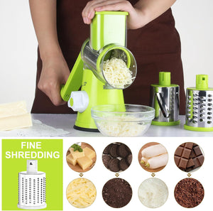 Rotary Cheese Grater Hand Crank Cheese Shredder for Fresh Cheese, Vegetable, Nuts,Non-slip Suction Base, Free Cleaning Brush Three Blades, Black