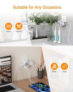 USB Charger Block, TESSAN Wall Plug Adapter with Electrical 4 Box Splitter 3 USB Wall Charger Ports, Multi Plug Outlet Extender Charging for Cruise, Travel, Office, Dorm Essentials