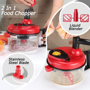 Manual Vegetable Cutter Food Processor 8 in 1 - Chopper, Mixer, Blender, Whipper, Egg Separator, Mincer, Grinder, Dicer with Clear Container 1200ml BPA Free
