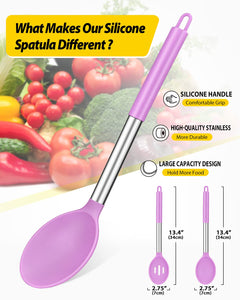 Pack of 2 Large Silicone Cooking Spoons,Non Stick Solid Basting Spoon,Heat-Resistant Kitchen Utensils for Mixing,Serving,Draining,Stirring (BLACK)