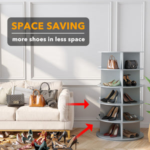 SpaceAid 7 Tier Rotating Shoe Rack Tower, Spinning Shoe Display Lazy Susan, Revolving 360 Shoe Rack Storage Round Carousel, Vertical Handbag Rotate Shoes Closet Organization (7-Tier White)