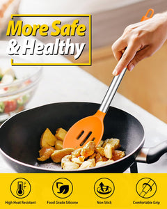 Pack of 2 Large Silicone Cooking Spoons,Non Stick Solid Basting Spoon,Heat-Resistant Kitchen Utensils for Mixing,Serving,Draining,Stirring (BLACK)