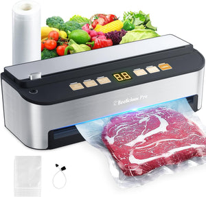 Vacuum Sealer Machine, Beelicious® 85KPA Fully Automatic 8-IN-1 Food Sealer with Bags Storage, Build-in Cutter