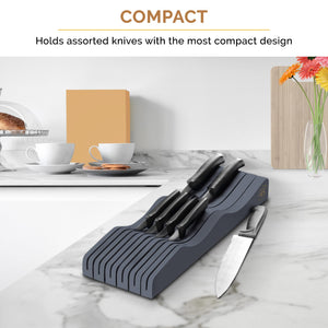 Bambüsi In-Drawer Knife Block - Bamboo Knife Drawer Organizer for Kitchen - Fits 5 Long + 6 Short Knives - Store Knives with Blades Pointing Down - Wooden Steak knife Holder without Knives