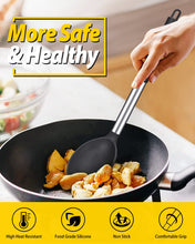 Load image into Gallery viewer, Pack of 2 Large Silicone Cooking Spoon Non Stick Solid Basting Spoons Heat-Resistant Kitchen Utensils for Mixing Serving (Gray-Blue)