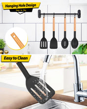 Load image into Gallery viewer, Pack of 4 Silicone Cooking Utensils Set, Non Stick Solid Spatulas and Heat Resistant Slotted Spoons with Wooden Handle, Ideal Wood Kitchen Utensils Set for Frying,Serving,Turning,Stirring (KHAKI)
