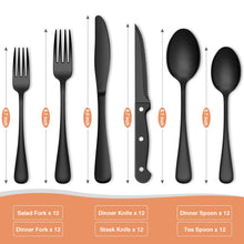Load image into Gallery viewer, Black Silverware Set, Umite Chef 49-Piece Flatware Set with Drawer Organizer, Durable Stainless Steel Cutlery Set for 8, Tableware Eating Utensils with Steak Knives for Home Restaurant