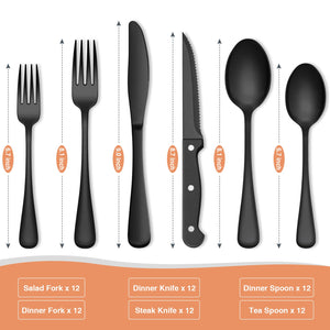 Black Silverware Set, Umite Chef 49-Piece Flatware Set with Drawer Organizer, Durable Stainless Steel Cutlery Set for 8, Tableware Eating Utensils with Steak Knives for Home Restaurant