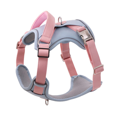 Leather Dog Harness for Medium, Large Size Dogs No Pull, Adjustable Dog Vest with Handle and Two Leash-Attachment Points, Easy to Clean, Blue L