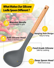 Load image into Gallery viewer, Pack of 2 Soup Ladle, Silicone Ladle Spoon with Wooden Handle, Large Non Stick High Heat Resistant Kitchen Utensils for Cooking, Stirring, Serving Soups(GRAY-BLUE)