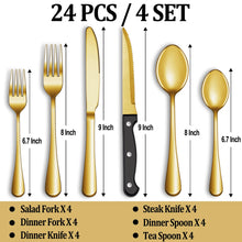 Load image into Gallery viewer, 24 Pcs Silverware Set with Steak Knives Service for 4,Stainless Steel Flatware Set,Mirror Polished Cutlery Utensil Set,Home Kitchen Eating Tableware Set,Include Fork Knife Spoon Set,Dishwasher Safe