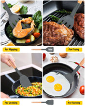 Load image into Gallery viewer, Pack of 2 Silicone Cooking Spatula, Heat Resistant Solid Turner, Non Stick Slotted Spatulas with Wooden Short Handle,Ideal Wood Kitchen Utensils Set for Frying, Baking, Flipping, Turning