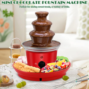 MINI Chocolate Fondue Fountain, 32-Ounce Stainless Steel Electirc Chocolate Fondue Set, 3-Tier Chocolate Melting Foundue Set with 6 Stainless Steel Forks for Chocolate, Butter, Candy (Black)