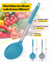 Load image into Gallery viewer, Kitchen Ladle Strainer Set of 2 Large Slotted Spoon with High Heat Resistant BPA Free Non Stick Cooking Skimmers For Draining and Frying (Grey and Teal Blue)