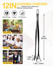 Load image into Gallery viewer, Fine Long Tweezers Tongs Professional Black, 10-Inch Stainless Steel for Kitchen, Food, Cooking, Repairing, Sea food and BBQ (SILVER)
