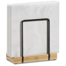 Load image into Gallery viewer, Napkin Holder for Table - Modern Black Napkin Dispenser, Bamboo and Iron Design, Non-Slip, Suitable for Kitchen, Dining, Farmhouse, Cocktail, Picnic, Bar, Outdoor Use - Holds Paper Napkins, Mail, Bill