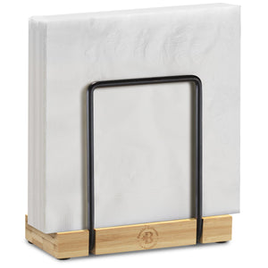 Napkin Holder for Table - Modern Black Napkin Dispenser, Bamboo and Iron Design, Non-Slip, Suitable for Kitchen, Dining, Farmhouse, Cocktail, Picnic, Bar, Outdoor Use - Holds Paper Napkins, Mail, Bill