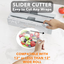 Load image into Gallery viewer, SpaceAid WrapNeat 2 in 1 Wrap Organizer with Cutter and Labels, Plastic Wrap, Aluminum Foil and Wax Bamboo Dispenser for Kitchen Storage Organization Holder for 12&quot; Roll (Natural)