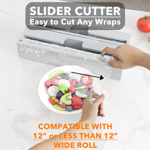 SpaceAid WrapNeat 2 in 1 Wrap Organizer with Cutter and Labels, Plastic Wrap, Aluminum Foil and Wax Bamboo Dispenser for Kitchen Storage Organization Holder for 12" Roll (Natural)