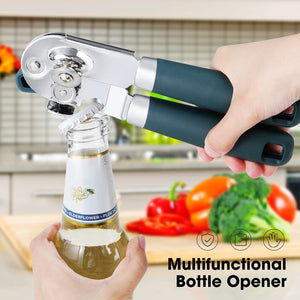 Beneno Can Opener Manual with Magnet, Hand Held Heavy Duty Can Opener with Durable Sharp Blade Smooth Edge, Big Effort-Saving Knob, Soft Grip Rubber Handle, Multifunctional Bottle Opener, Green