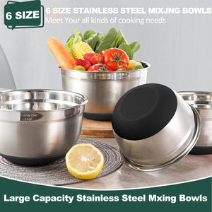 Umite Chef Mixing Bowls with Airtight Lids, 6 piece Stainless Steel Metal Nesting Storage Bowls, Non-Slip Bottoms Size 7, 3.5, 2.5, 2.0,1.5, 1QT, Great for Mixing & Serving (Khaki)