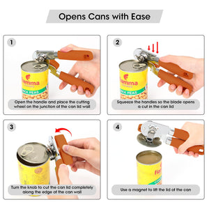 Beneno Can Opener Manual with Magnet, Hand Held Heavy Duty Can Opener with Durable Sharp Blade Smooth Edge, Big Effort-Saving Knob, Soft Grip Rubber Handle, Multifunctional Bottle Opener, Green