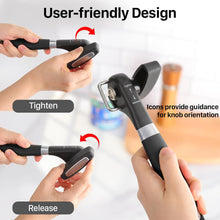 Load image into Gallery viewer, Can Opener, Safe Side Cut Manual Can Opener with Durable Sharp Blade, Smooth Edge Cutting, Effortless Big Knob, Comfortable Grip Handle, Black