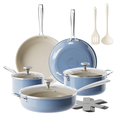 Redchef Ceramic Nonstick Cookware Set,14pcs Pots and Pans Set Non Stick,Induction Cookware with Stainless Steel Handle,Non Toxic Kitchen Cooking Set,Dishwasher & Oven Safe,PFAS PFOA & PTFE Free