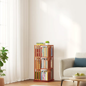 SpaceAid 6 Tier Rotating Bookshelf Tower, Bamboo Spinning Book Shelf, Revolving 360 Bookcase Storage Swivel Round Carousel, Vertical Rotate Turning Spiral Corner Organizer (6-Tier Walnut)