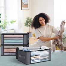Load image into Gallery viewer, HomeHacks Storage 3-Pack Clothes Organizer Storage Bags Foldable Storage Box with Large Clear Window Sturdy Handles for Closet, Dorm, Pillows, Bedding, Clothes, Blankets, 35L, Gray