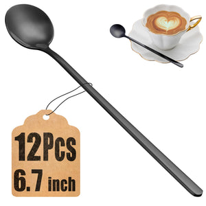 12 Pcs Coffee Spoons Set, 6.7" Gold Tea Spoons Long Handle, Gold Small Teaspoons, Stainless Steel Espresso Spoon, Long Spoon for Stirring, Coffee Bar Accessories