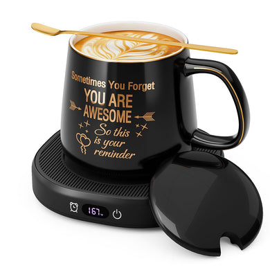 Coffee Mug Warmer & You are Awesome Mug Set, Electric Cup Warmer for Desk Office Home, Beverage Warmer with 3 Temperature Setting, 8-Hours Auto Shut Off, Best Birthday Present Ideas for Women