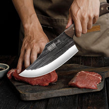 Load image into Gallery viewer, Butcher Knife Set, Hand Forged Butcher Chef Knife Set with Roll Bag, Sharp Meat Cleaver Knife &amp; Bone Chopper Knives &amp; Fillet Knives for Home &amp; Camping &amp; BBQ Gift for Men
