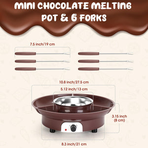 MINI Melting Fondue Set, 10oz Electric Chocolate Melting Pot with 6PCS Forks, Cute Chocolate Fondue Fountain, Warmer Machine for Milk Chocolate, Cheese, Butter, Candy (Coffee)