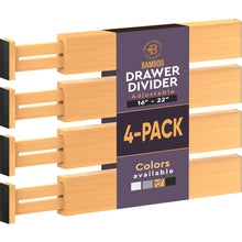 Load image into Gallery viewer, 4 Pack Drawer Dividers Bamboo 2.6&quot; High, 16-22&quot; Adjustable Drawer Organizers for Clothes, Expandable Dresser Separators in Bedroom/Bathroom/Kitchen/Office Organization and Storage (Natural)