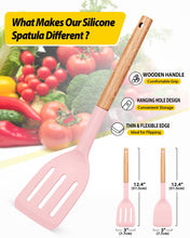 Load image into Gallery viewer, Pack of 2 Silicone Cooking Spatula, Heat Resistant Solid Turner, Non Stick Slotted Spatulas with Wooden Short Handle,Ideal Wood Kitchen Utensils Set for Frying, Baking, Flipping, Turning