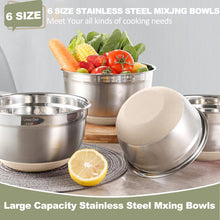 Load image into Gallery viewer, Umite Chef Mixing Bowls with Airtight Lids, 6 piece Stainless Steel Metal Nesting Storage Bowls, Non-Slip Bottoms Size 7, 3.5, 2.5, 2.0,1.5, 1QT, Great for Mixing &amp; Serving (Khaki)