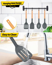 Load image into Gallery viewer, Pack of 4 Silicone Cooking Utensils Set, Non Stick Solid Spatulas and Heat Resistant Slotted Spoons with Wooden Handle, Ideal Wood Kitchen Utensils Set for Frying,Serving,Turning,Stirring (KHAKI)