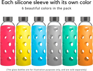 Brieftons Silicone Sleeves: 6-Pack Insulated Anti-Slip Protection Covers, Ultra Thick & Durable, Better Than Neoprene & Rubber, Also Perfect for Aquasana, Pratico Kitchen, Epica & Other Glass Bottles