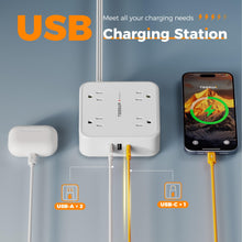 Load image into Gallery viewer, Surge Protector Flat Extension Cord Flat Plug Power Strip, 8 AC Outlets, 3 USB Charger(1 USB C Port) 3-Sided Outlet Extender, 5 Ft, 900 Joules Protection, Office Supplies, Dorm Room Essentials, Grey