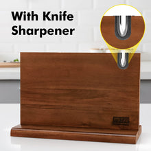 Load image into Gallery viewer, Magnetic Knife Block, Thickened Acacia Wood Kitchen Knife Holder Stand with Strong Magnets, Multifunctional Double Side Knife Storage Organizer for Kitchen Counter