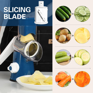 Rotary Cheese Grater Hand Crank Cheese Shredder for Fresh Cheese, Vegetable, Nuts,Non-slip Suction Base, Free Cleaning Brush Three Blades, Black