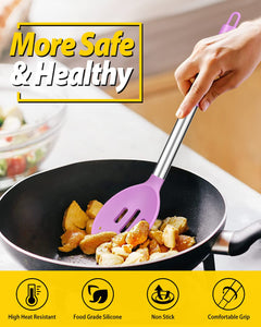 Pack of 2 Large Silicone Cooking Spoons,Non Stick Solid Basting Spoon,Heat-Resistant Kitchen Utensils for Mixing,Serving,Draining,Stirring (BLACK)