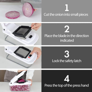 Vegetable Chopper With Container, Multifunctional Food Chopper Onion & Vegetable Cutter Dicer With 8 Blades, Carrot & Veggie Slicer 2 Blades